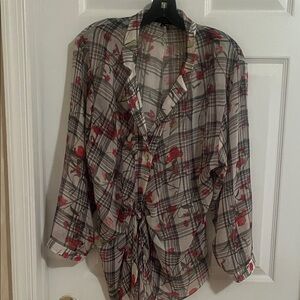 Floral Plaid Sheer Blouse